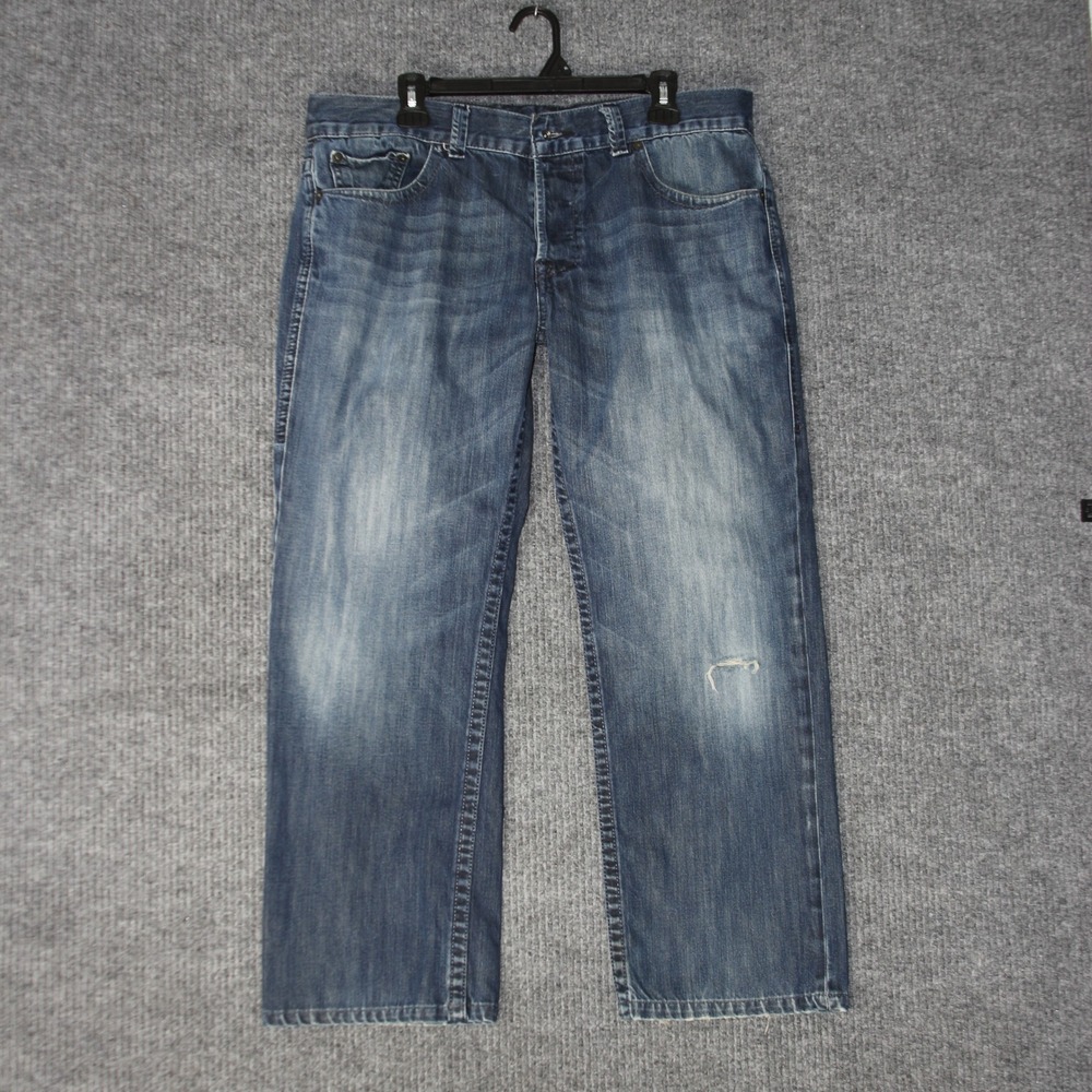 William‎ Rast Jeans Mens 36 Blue Straight Leg Embroidered Pockets Y2K